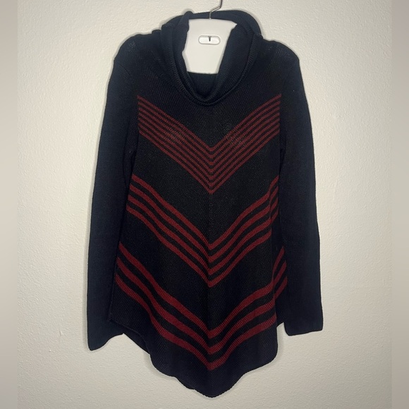 VENUS Sweaters - VENUS Black and Red Striped Cowl Neck Sweater